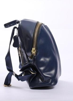 Женский кожаный рюкзак синего цвета3 фото