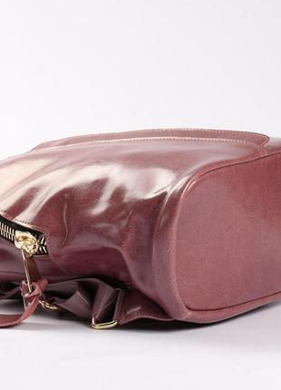 Місткий жіночий шкіряний рюкзак рожевого кольору6 фото