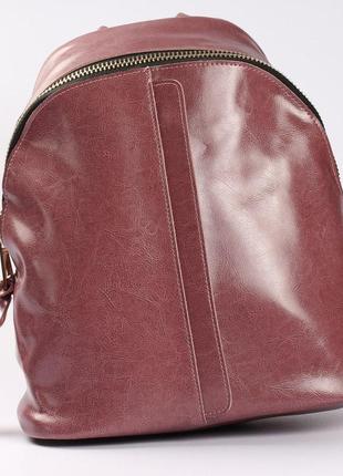 Вместительный женский кожаный рюкзак розового цвета3 фото