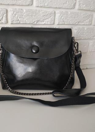 Женская сумка из натуральной кожи, черная7 фото