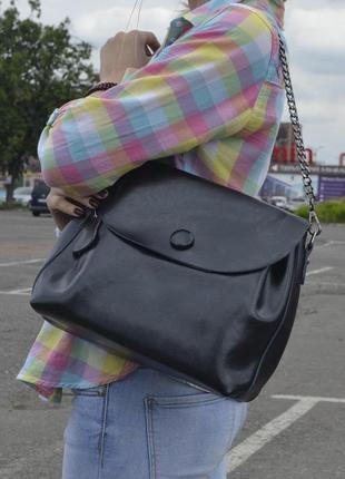 Женская сумка из натуральной кожи, черная3 фото