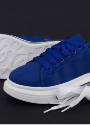 Сині кросівки кеди ультрамарин нубук прозора вставка шнурки в комплекті2 фото
