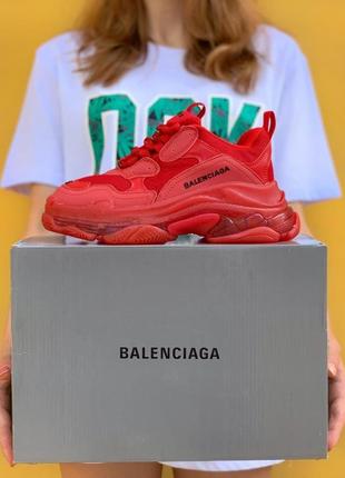 Кроссовки в стиле balenciaga triple s clear sole all red