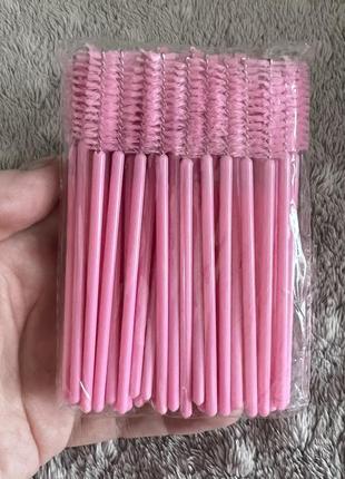Щеточки для расчесывания ресниц бровей розовые с розовой ручкой, 50 шт. в упаковке