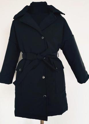 Стильне демі пальто на дівчинку під пояс2 фото