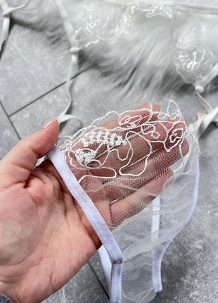 Сексуальний прозорий комплект жіночої білизни: трусики, ліф та пояс5 фото