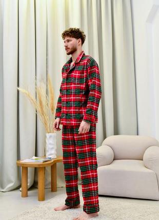 Мужская байковая пижама мужской домашний костюм в клетку4 фото