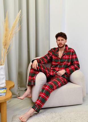 Мужская байковая пижама мужской домашний костюм в клетку