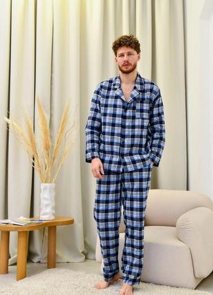 Мужская байковая пижама мужской домашний костюм в клетку6 фото