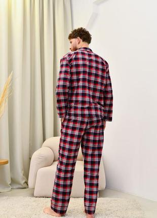 Мужская байковая пижама мужской домашний костюм в клетку2 фото