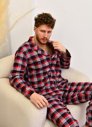 Мужская байковая пижама мужской домашний костюм в клетку3 фото