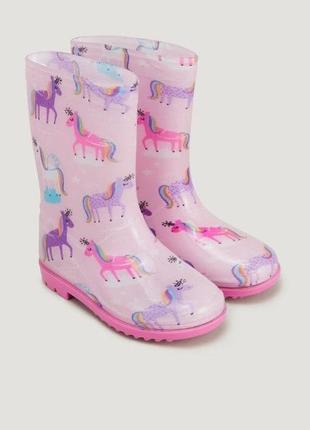 Гумові чоботи для дівчинки різиновы сапожки и matalan (великобританія) єдинорог конячки1 фото
