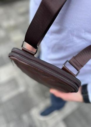 Мужской кожаный мессенджер коричневый сумка через плечо | мужская кожаная барсетка10 фото