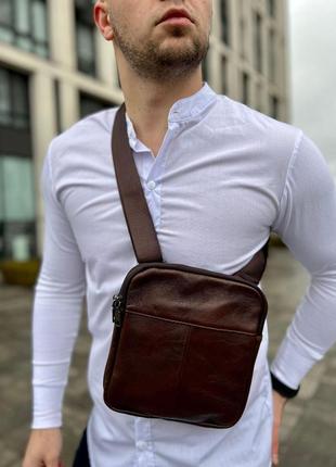 Мужской кожаный мессенджер коричневый сумка через плечо | мужская кожаная барсетка2 фото
