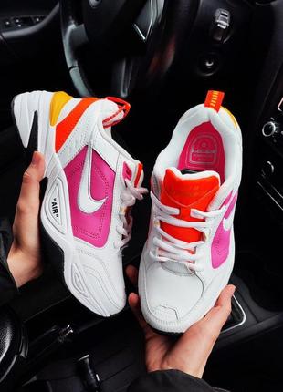 Женские кроссовки nike air monarch white/pink белые с розовым кожаные найк монарх4 фото