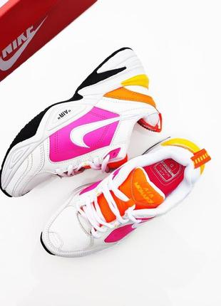 Женские кроссовки nike air monarch white/pink белые с розовым кожаные найк монарх6 фото