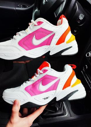 Женские кроссовки nike air monarch white/pink белые с розовым кожаные найк монарх3 фото