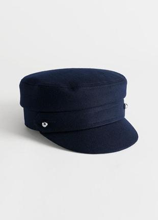 Женское темно-синее шерстяное кепи, кепка, фуражка от &amp; other stories шерсть1 фото