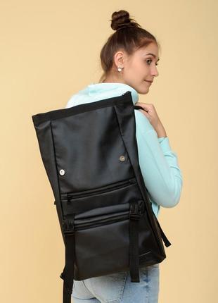 Рюкзак большой раскладной женский черный рюкзак ролл кожаный эко2 фото