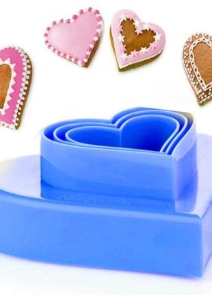Набір із 3 штук двосторонні формочки для вирубування тіста, для печива tescoma "серце" синій2 фото