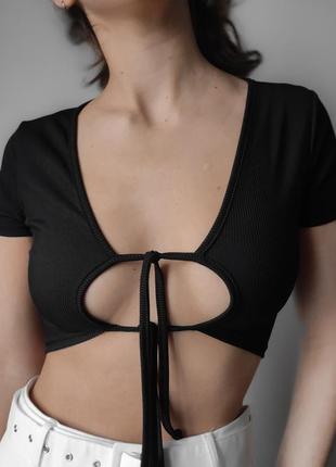 Чорний звабливий топ на зав'язках від boohoo