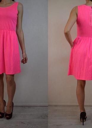 Пышное яркое платье миди с молнией hm h&m розовое