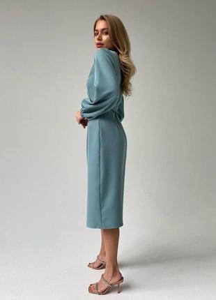 Стильное классическое классное красивое милое удобное модное трендовое вечернее простое платье-бирюзовое2 фото