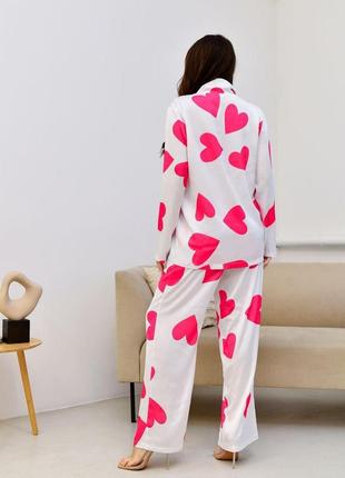 Пижама женская шелк армани falling in love розовый с брюками и рубашкой на пуговицах комплет для дома и сна9 фото