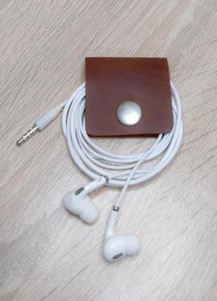 Комплект шкіряний коньяк (міні - гаманець і затискач для навушників) .5 фото
