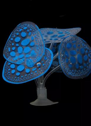 Декор в аквариум "грибы" голубые, длина 10см, силикон, на присоске1 фото