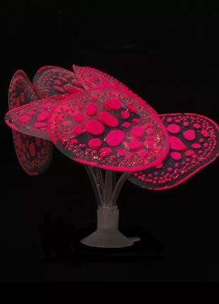 Декор в аквариум "грибы" розовые, длина 10см, силикон, на присоске1 фото