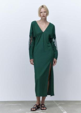 Стильное зелёное длинное платье zara, p. m