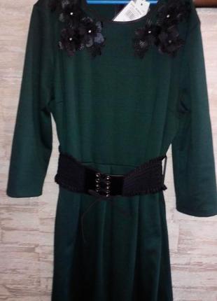 Итальянское платье, цвет тёмно-зеленый, изумруд, весна-осень5 фото