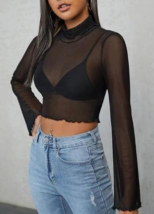 Топ топик кофта кофточка с рукавами клеш водолазка кола короткий короткая сетка сетчатая сетчатый прозрачный прозрачная