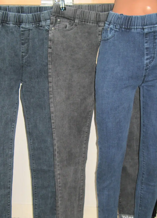 Стрейчевые джинсы, стрейчевые джеггинсы, джинсы на резинке, голубы джинсы с высокой посадкой  42-563 фото