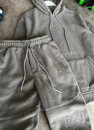 Костюм мужской худи штаны полар nike серый / комплект чоловічий худі кофта толстовка штани полар3 фото