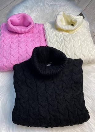 Стильный свитер вязка с воротником под горло кофта вязка с горлом