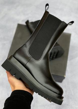 Чоботи  в стилі bottega veneta boots black (з начосом)