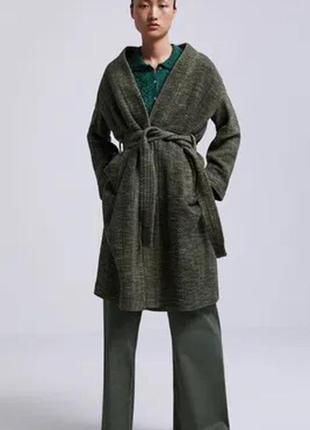 Оливковое котоновое пальто накидка zara из новых коллекций /6181/2 фото