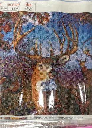 Алмазна вишивка "олені в осінньому лісі", осінь, полювання, повна викладка, мозаїка 5d, набори 30х40 см2 фото