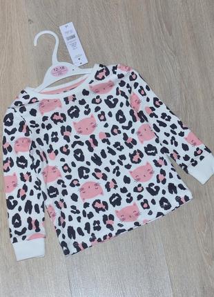 Кофтинка george 12-18 міс. бавовняна красива класна реглан кофта лонгслів котик кішечка кіт кошеня кішка леопардовий прінт боді бодік