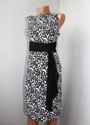 Платье футляр без рукавов бело-черное гобелен точек-веточек, 16 (3179)2 фото