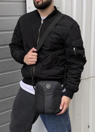 Мужская сумка-барсетка темно-серая с черными вставками