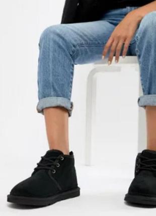 Ботинки теплые ugg neumel black lace up ankle boots
