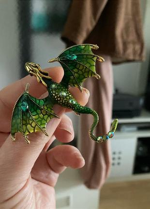 Красивая брошка большой зеленый дракон змей пин значок защелка брошь зеленый дракон