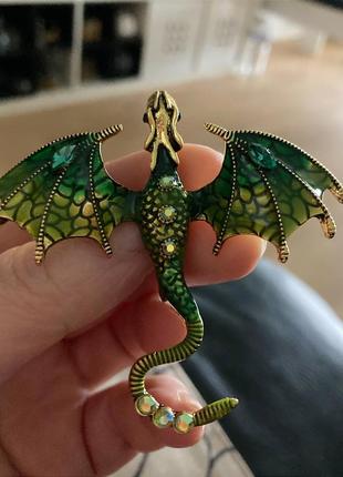 Красивая брошка большой зеленый дракон змей пин значок защелка брошь зеленый дракон2 фото