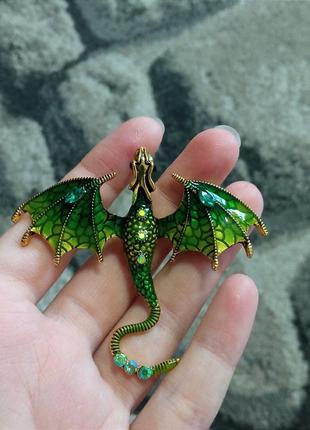 Красивая брошка большой зеленый дракон змей пин значок защелка брошь зеленый дракон3 фото