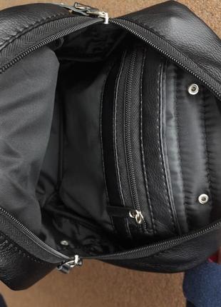 Рюкзак жіночий маленький стильний шкіряний екочорний8 фото