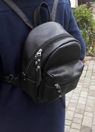 Рюкзак женский маленький стильный кожаный эко черный городской2 фото