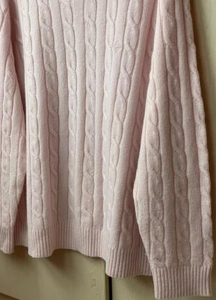 Шерстяной свитер в косичку в нежном розовом цвете от бренда gant 100% овечья шерсть6 фото